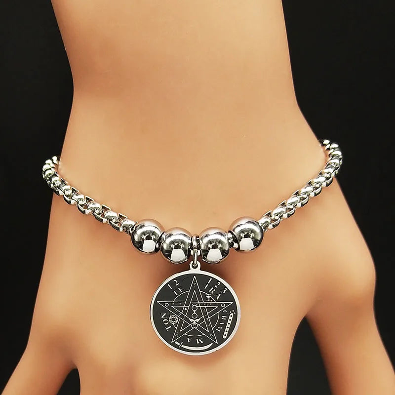 Steel Pentacle Witchcraft Wiccan Bracelet Chain
