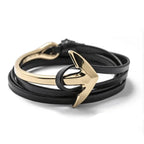 Bracelet large ajustable ancre or et noir