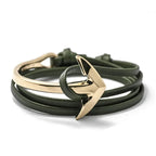 Bracelet large ajustable ancre or et vert
