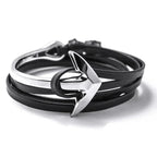 Bracelet large ajustable ancre argent et noir