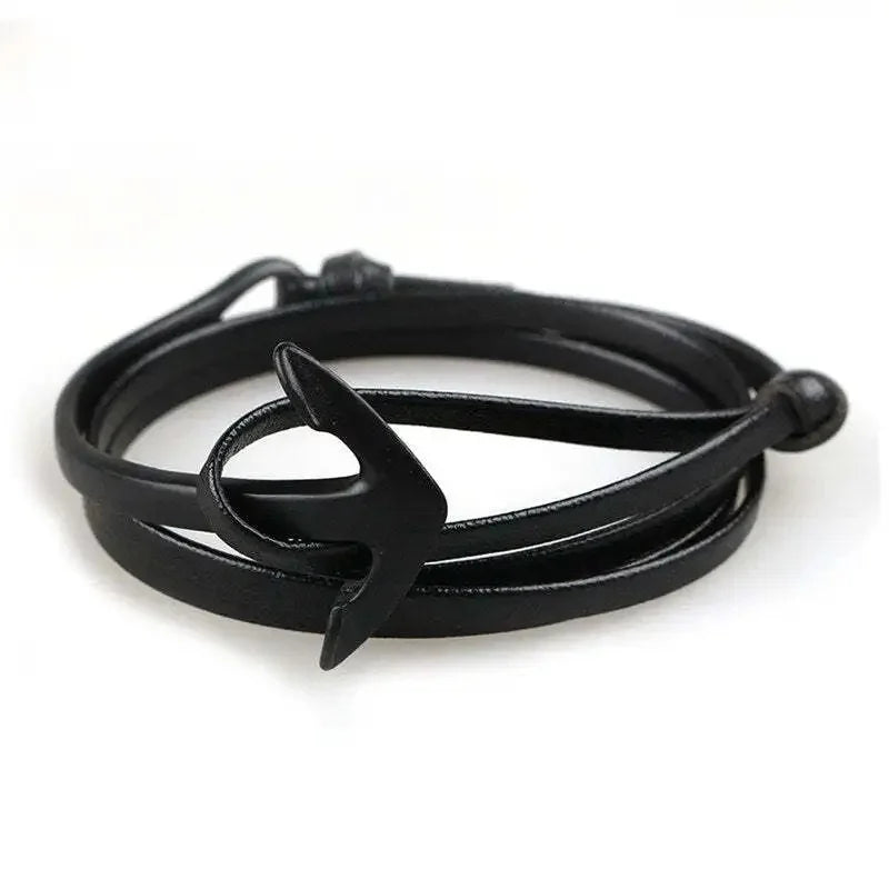 Bracelet large ajustable ancre noir