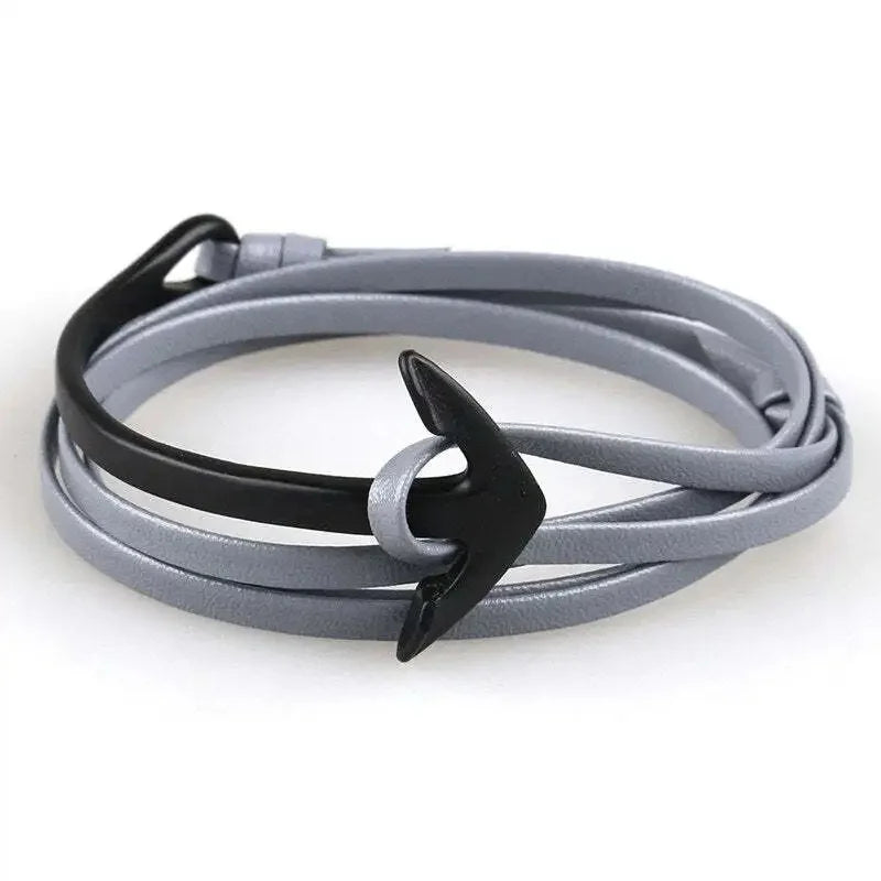 Bracelet large ajustable ancre noir et gris