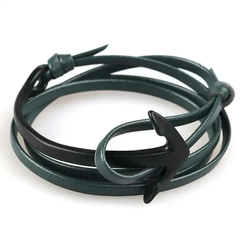 Bracelet large ajustable ancre noir et vert