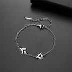 Bracelet ajustable avec l'étoile de David et Chai symboles d'appartenance juive argent