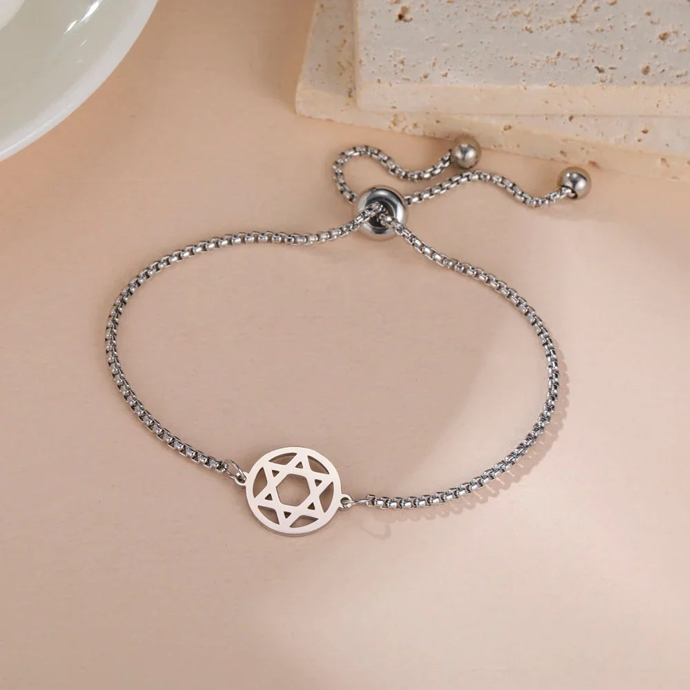 Bracelet ajustable avec l'étoile de David symbole juif argent