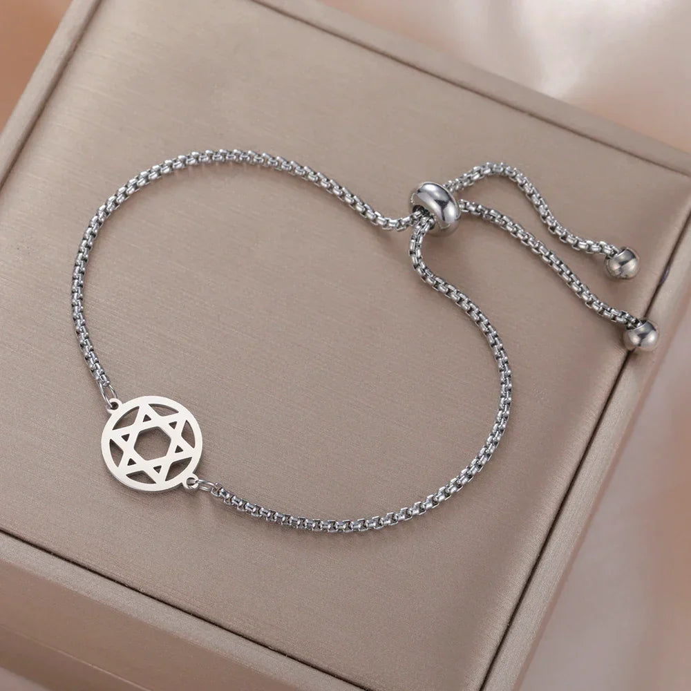 Bracelet ajustable avec l'étoile de David symbole juif argent