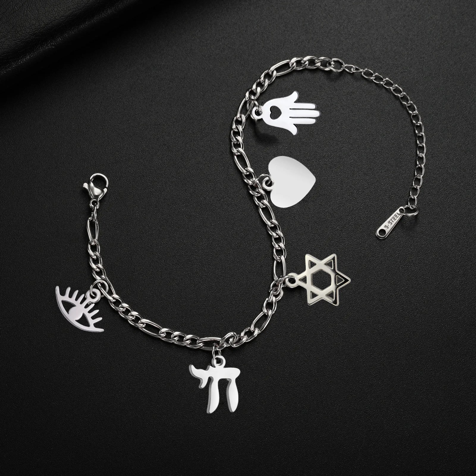 Bracelet ajustable avec pendentifs de protection juive argent