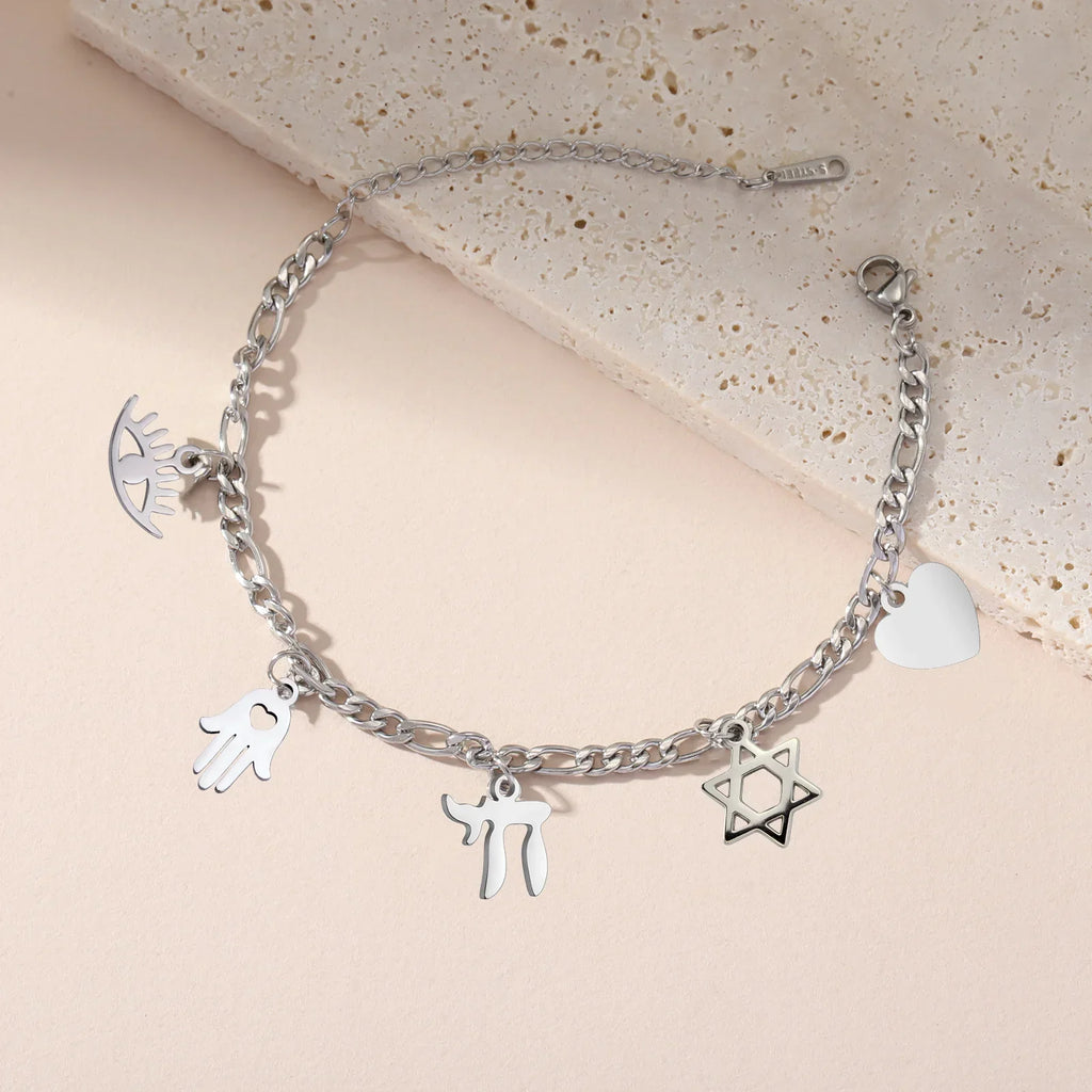 Bracelet ajustable avec pendentifs de protection juive argent