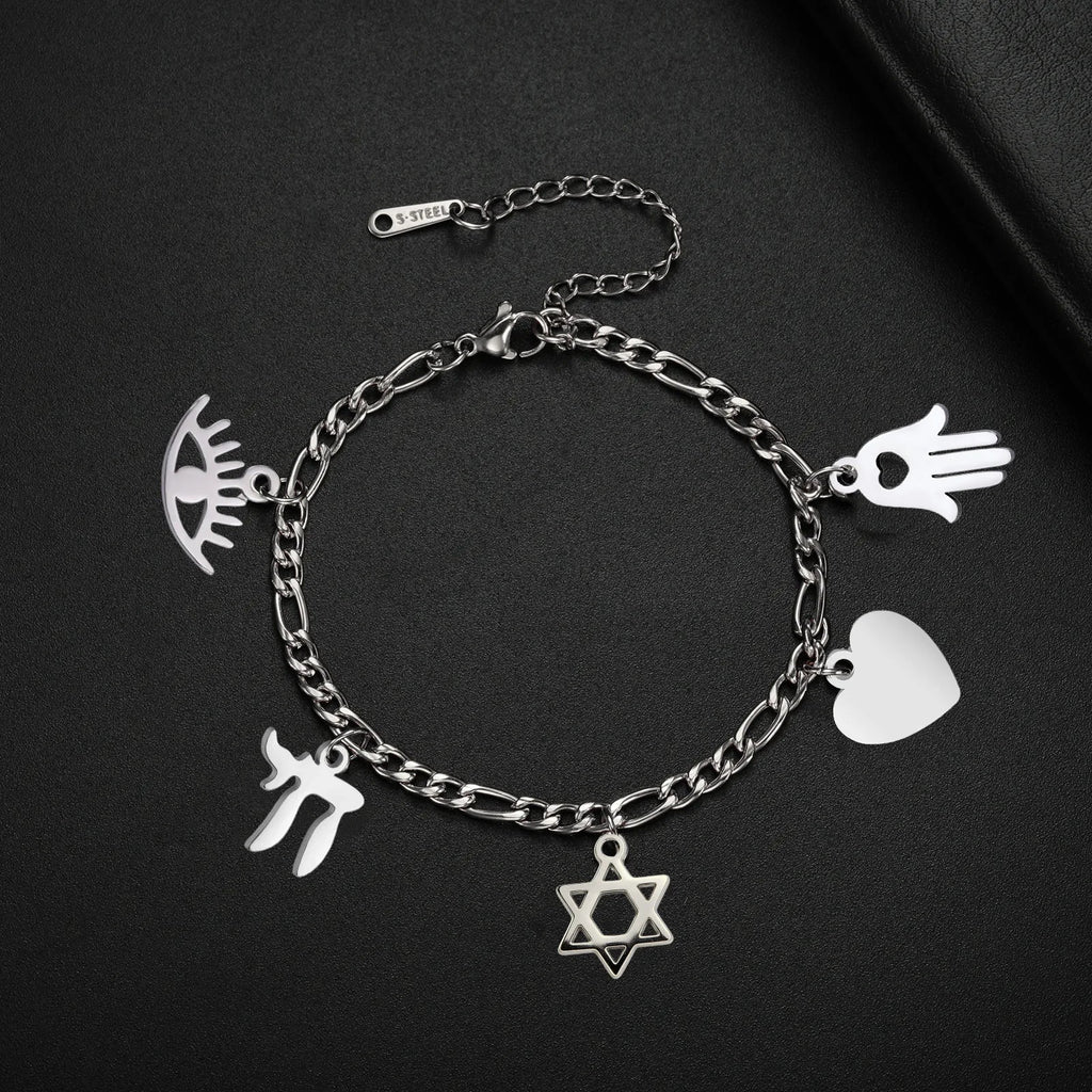 Bracelet ajustable avec pendentifs de protection juive argent