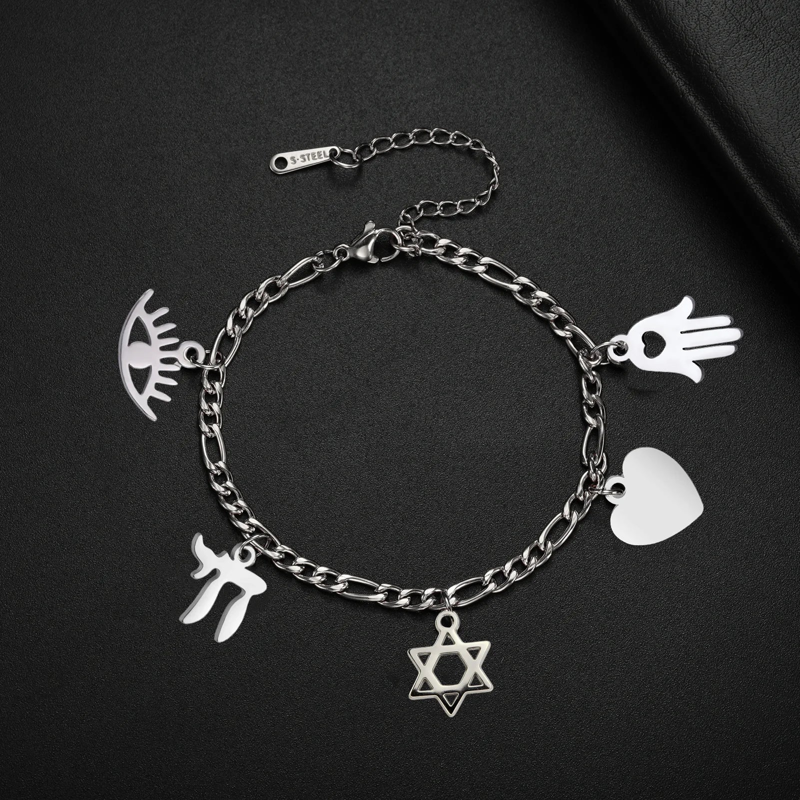Bracelet ajustable avec pendentifs de protection juive argent