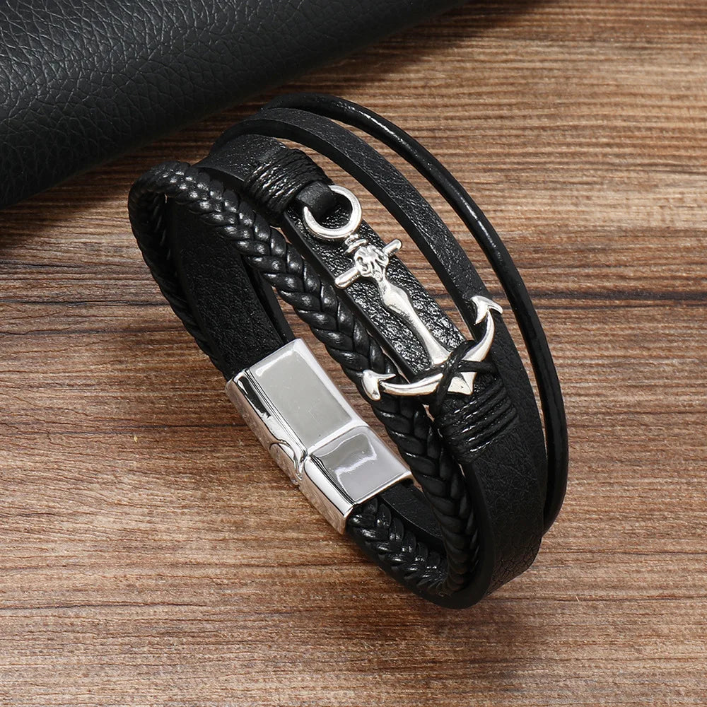 Bracelet large ancre noir