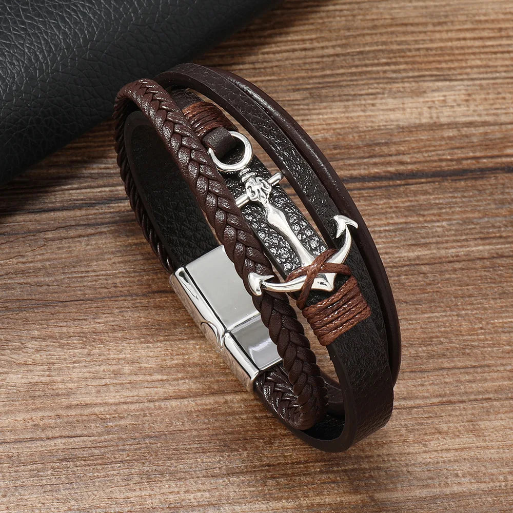 Bracelet large ancre marron