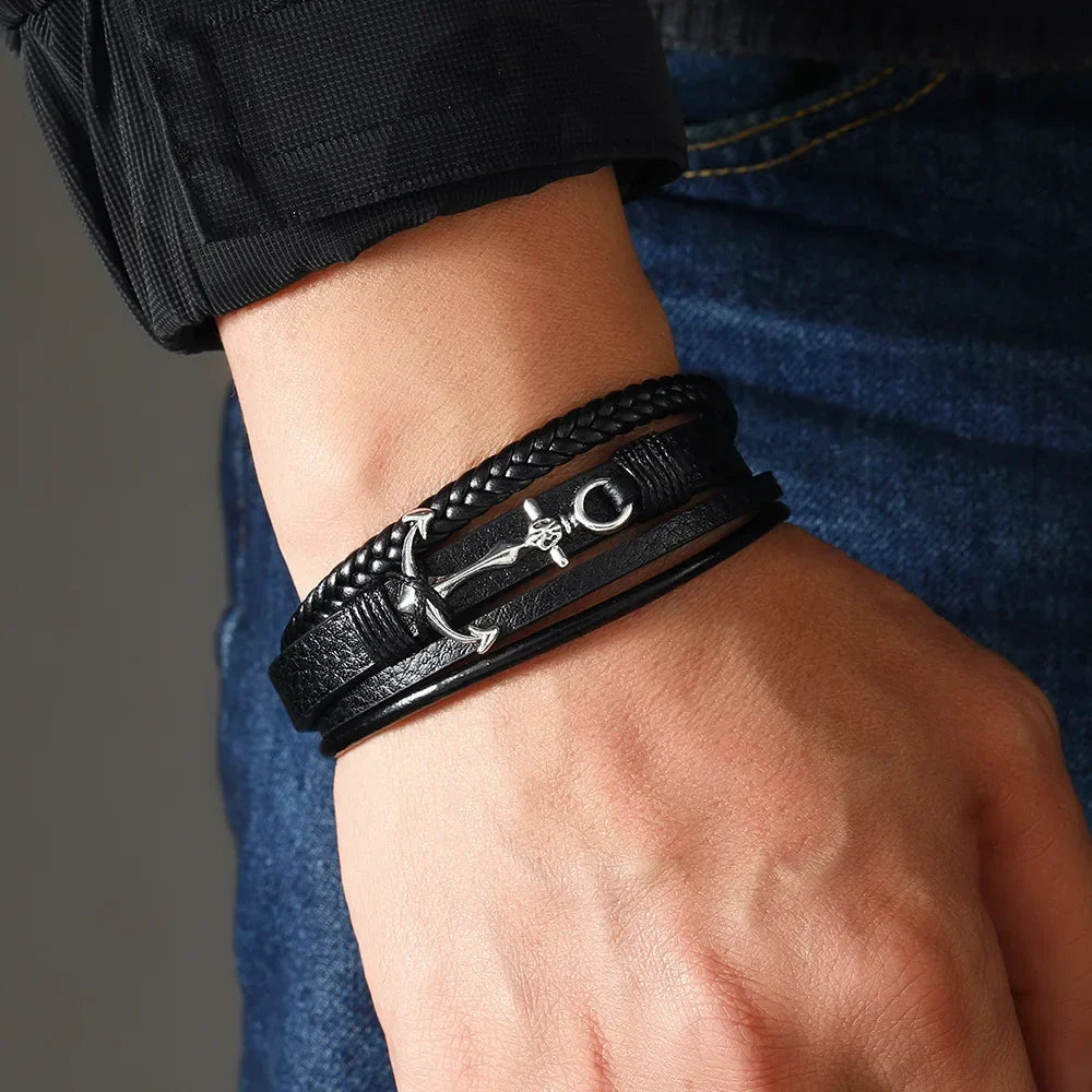 Bracelet large ancre noir