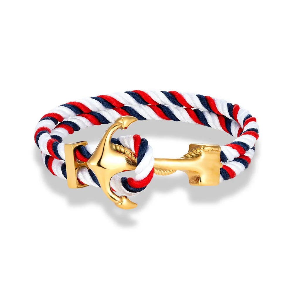 Bracelet ancre homme blanc et rouge