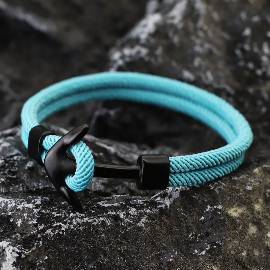 Bracelet ancre noire bleu clair