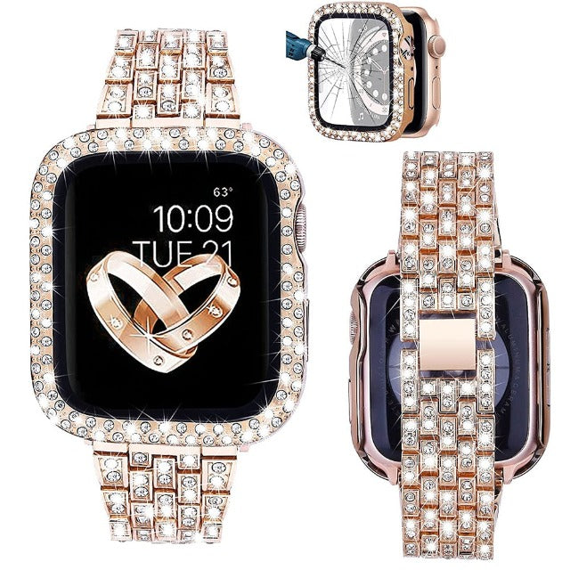 Apple Watch Band with Gold Diamond Case