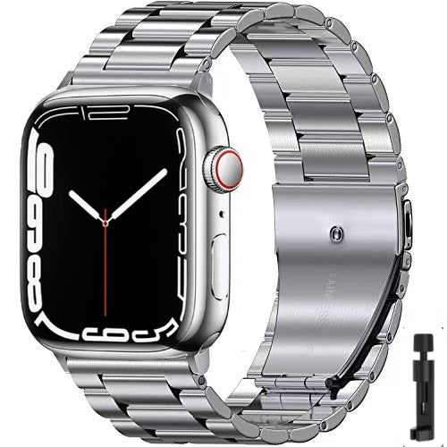 Ultra Durable Silver Steel Apple Watch Band + Tool