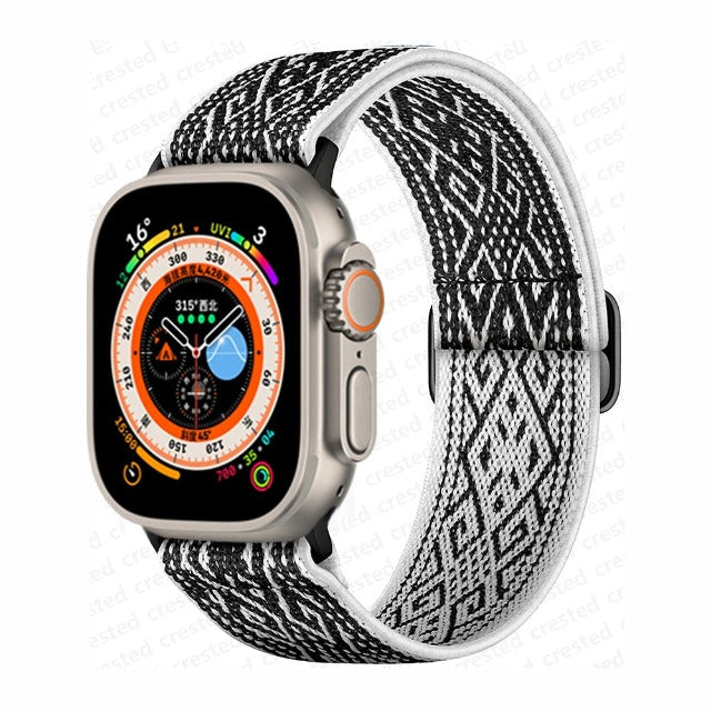 Apple Watch Woven Nylon Strap in White and Black