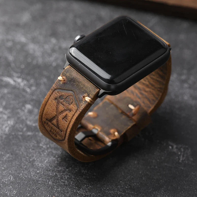 Apple Watch Men's Thick Black Leather Strap