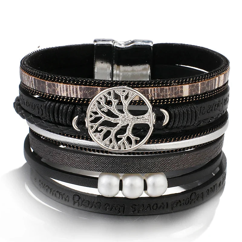 Life Tree Bracelet Black Leather Chain