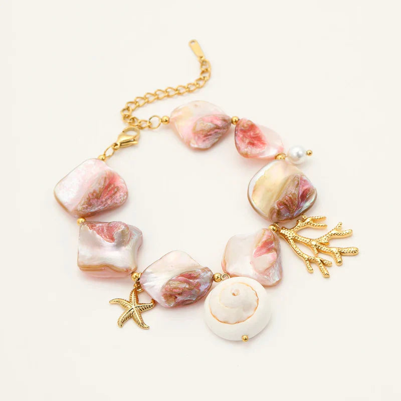 Bracelet Coquillage avec Belles Perles en Nacre