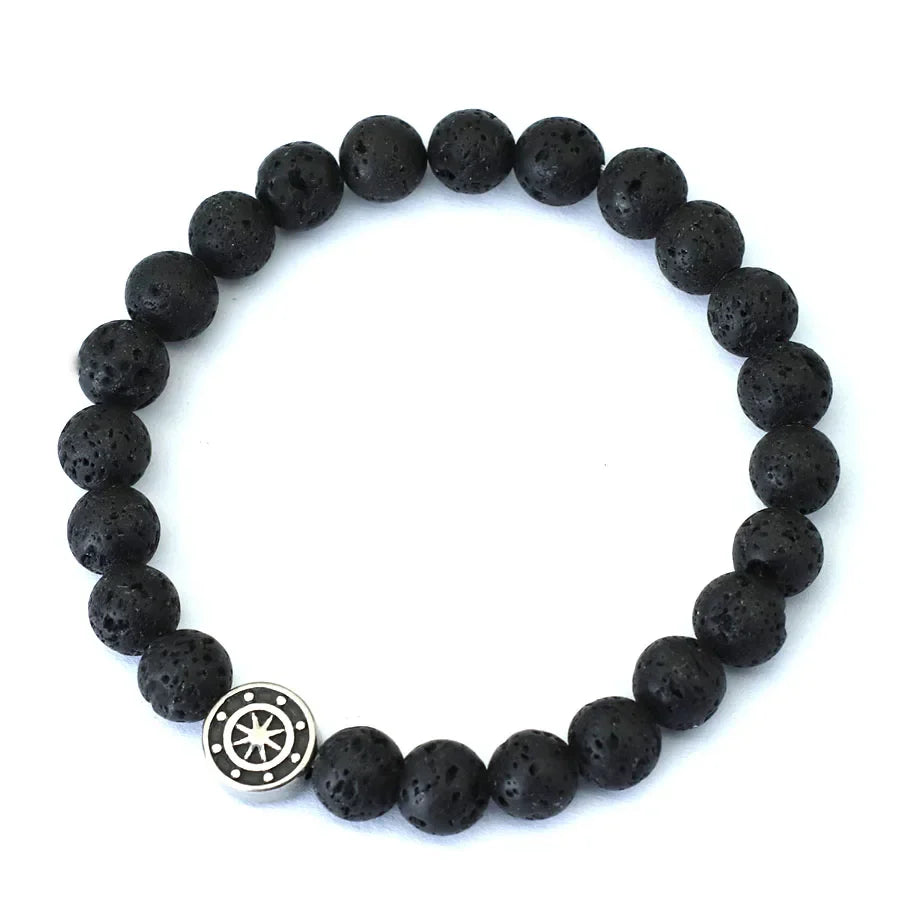 Bracelet with Compass Rose in Natural Stones lava stone