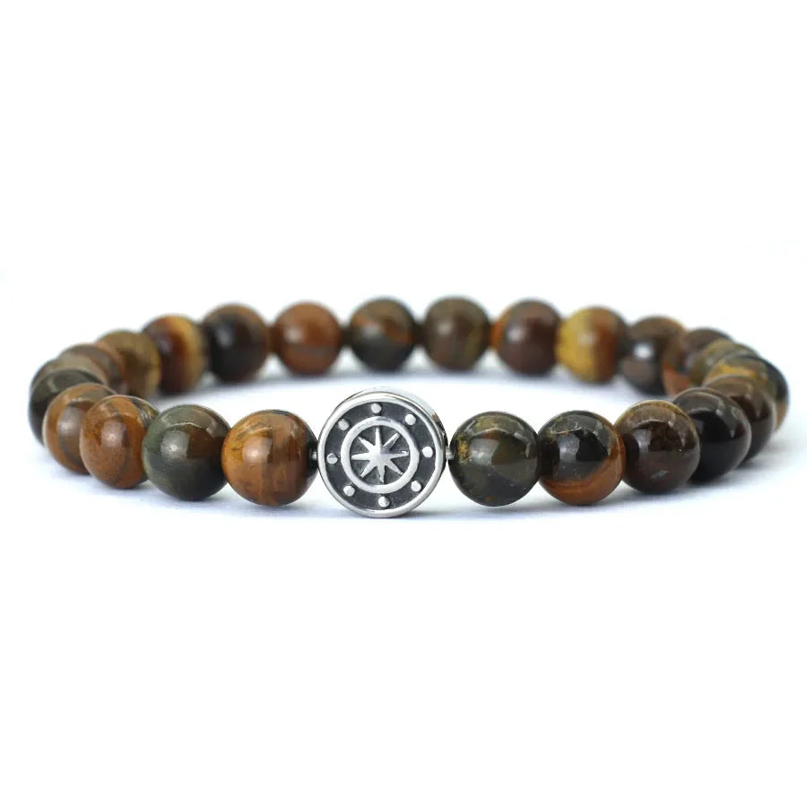 Bracelet with Compass Rose in Natural Stones tiger's eye