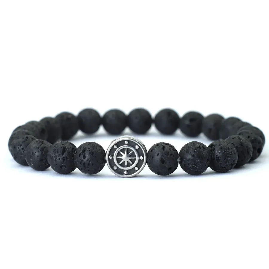Bracelet with Compass Rose in Natural Stones lava stone