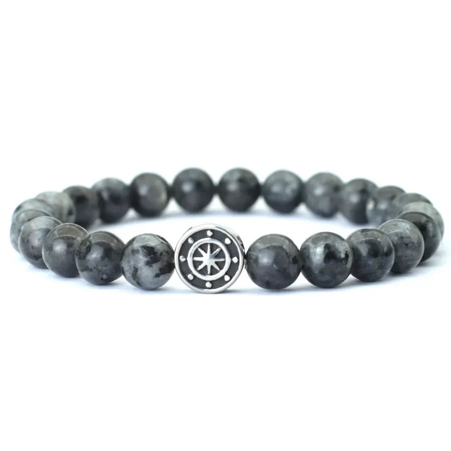 Bracelet with Compass Rose in Natural Stones black stone
