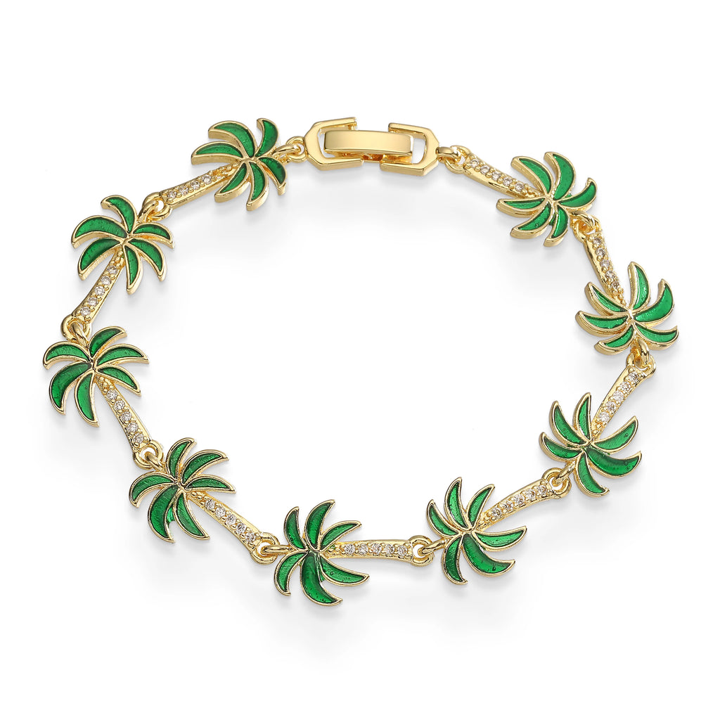 Bracelet avec breloques de palmiers en émail vert