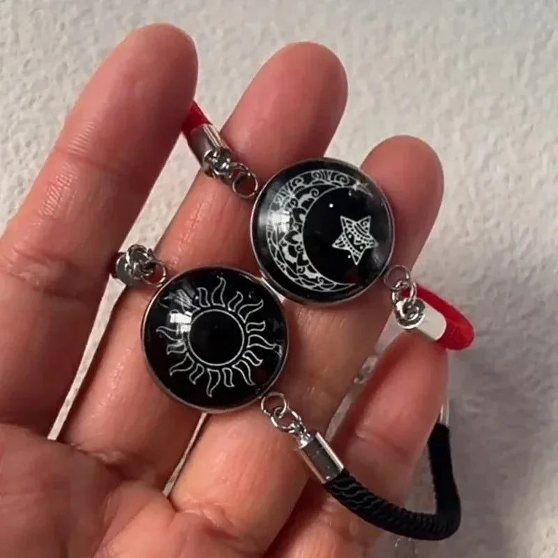 Bracelet with Crescent Moon and Bright Red and Black Sun