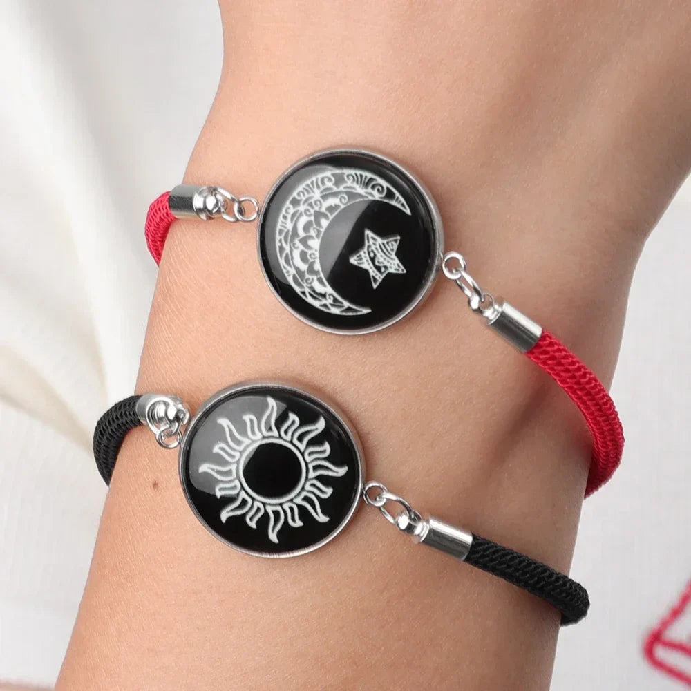 Bracelet with Crescent Moon and Bright Red and Black Sun
