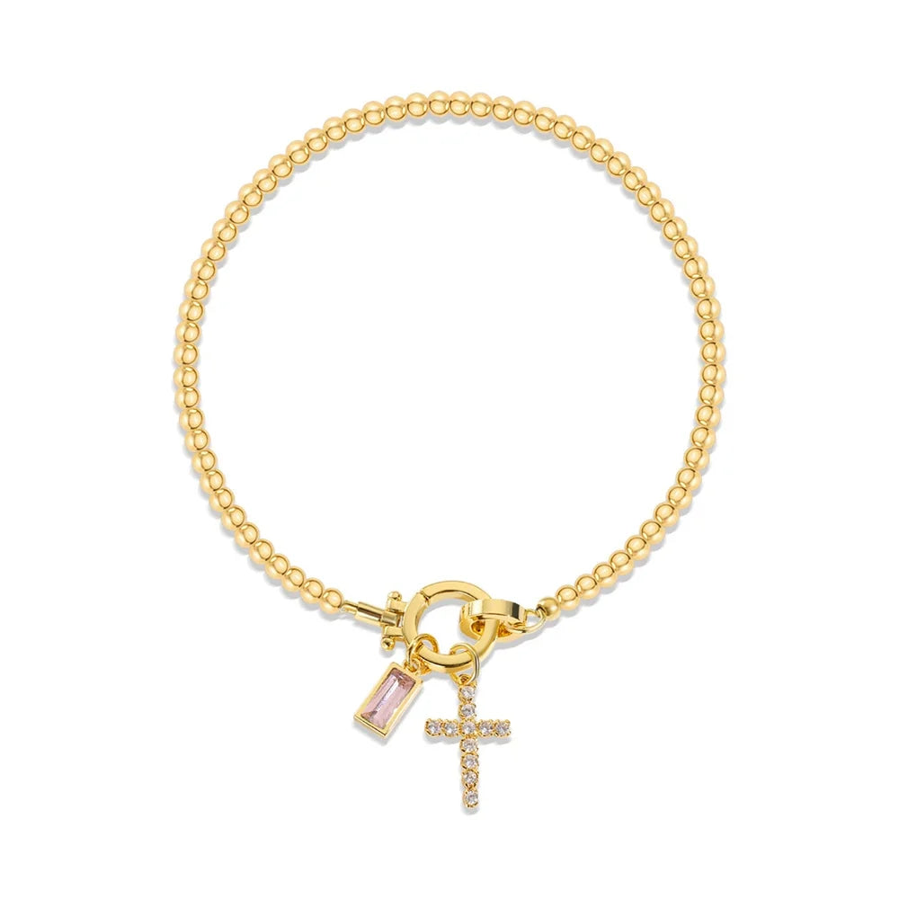 Bracelet avec croix et pierre de naissance