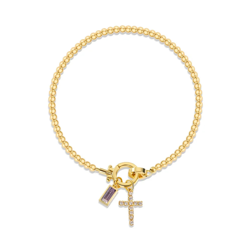 Bracelet avec croix et pierre de naissance