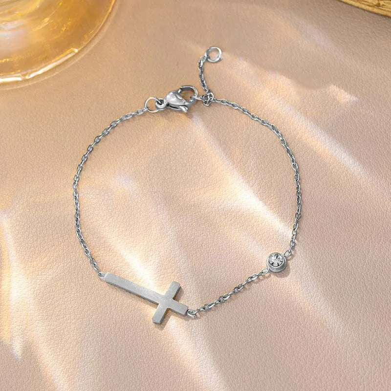 Bracelet avec Croix pour Femme Or & Argent
