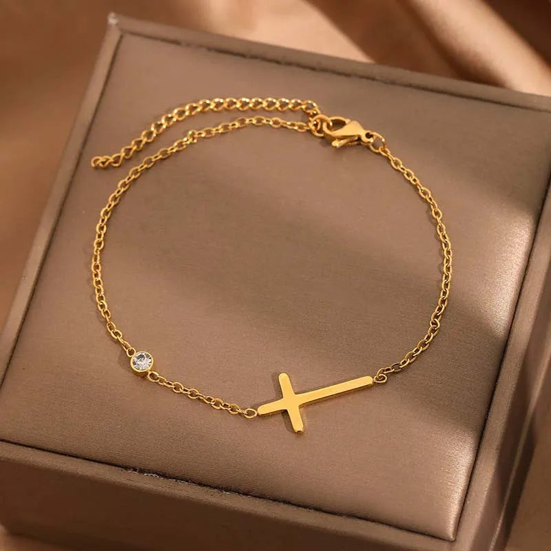 Bracelet avec Croix pour Femme Or & Argent