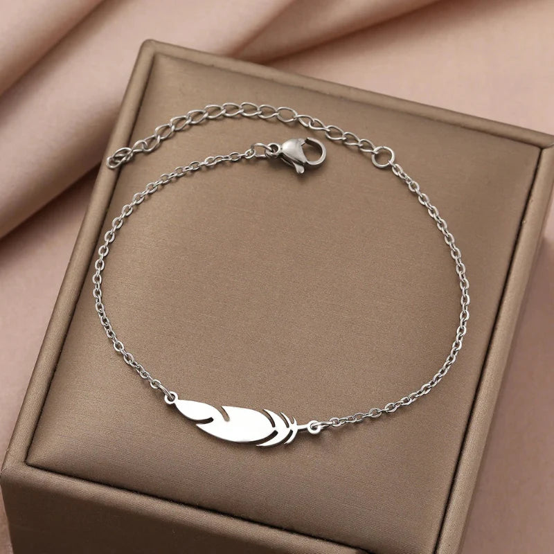 Silver Feather Charm Bracelet