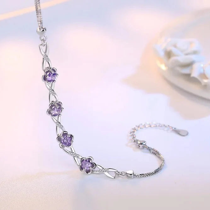 Bracelet with Fine Flowers in Purple Zircon