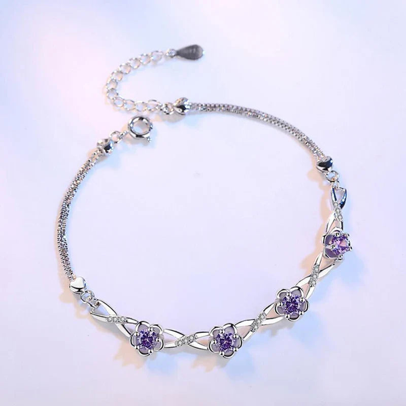 Bracelet with Fine Flowers in Purple Zircon