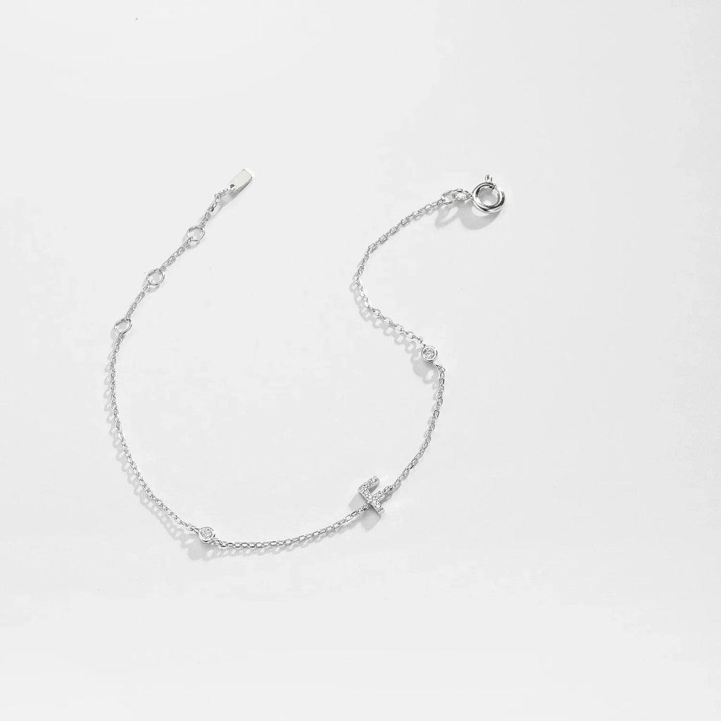 Bracelet avec initiale en strass argent