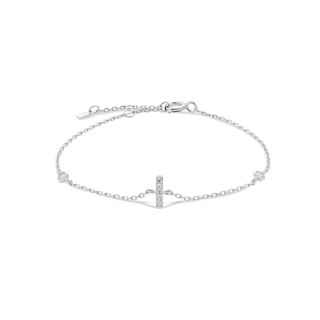 Bracelet avec initiale en strass argent i