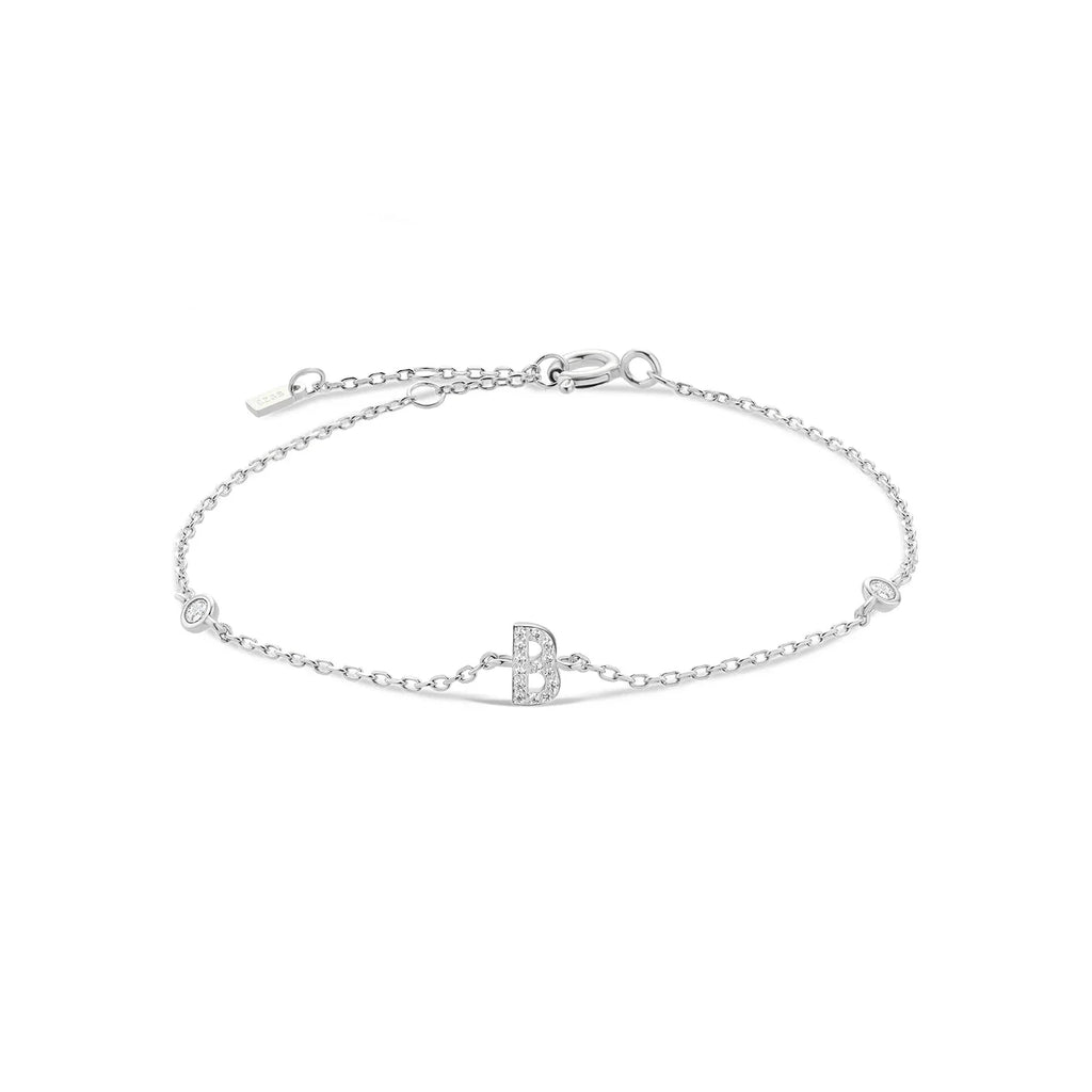 Bracelet avec initiale en strass argent b