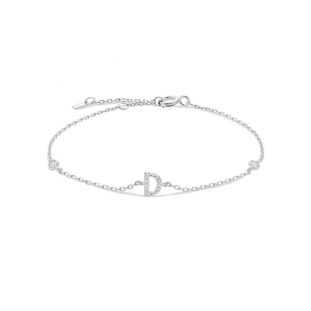 Bracelet avec initiale en strass argent d