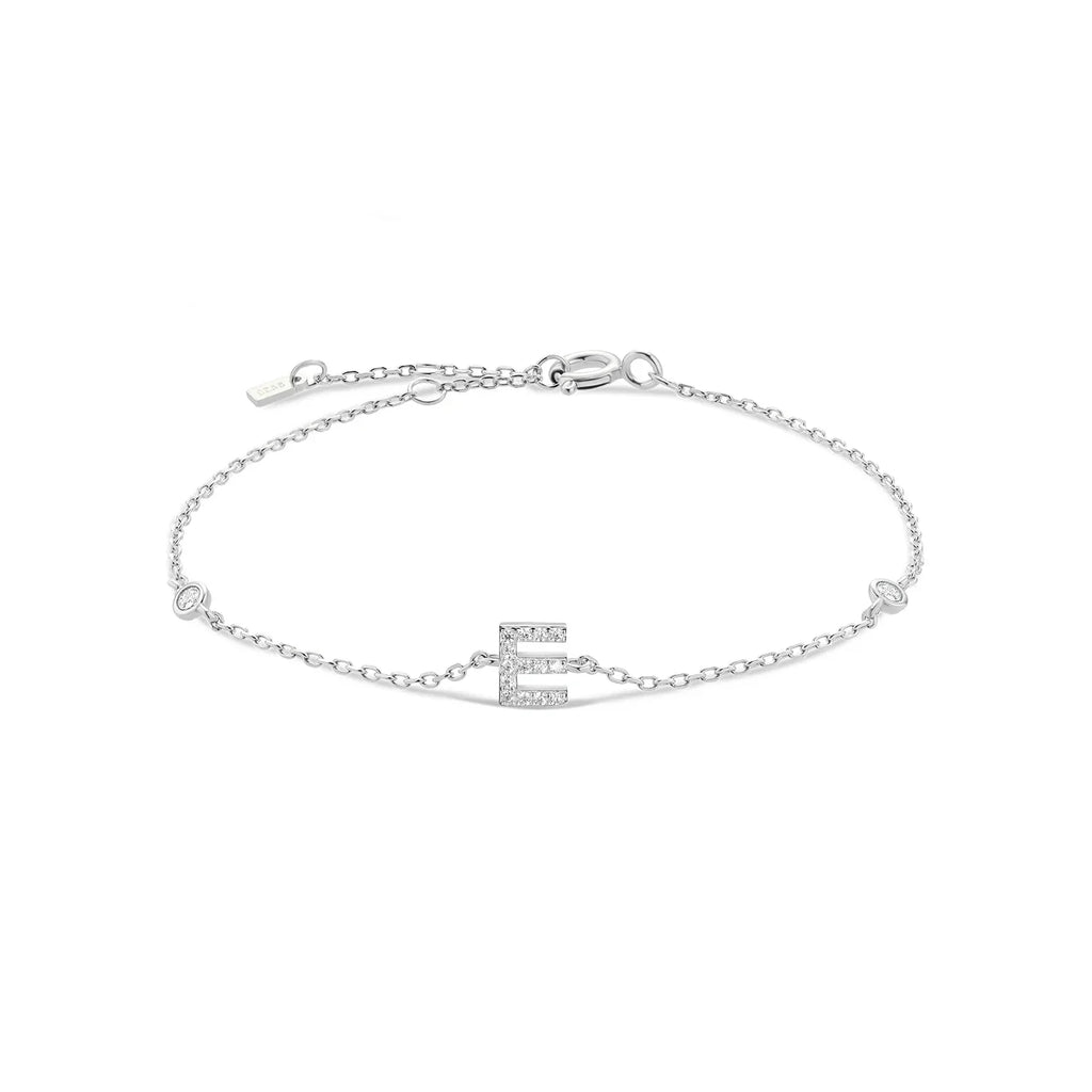 Bracelet avec initiale en strass argent e