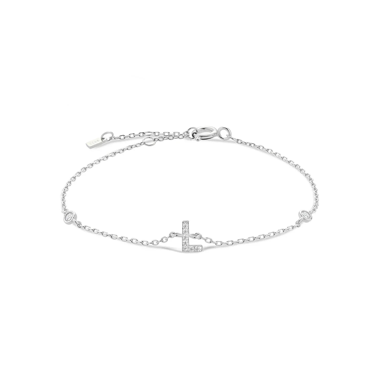 Bracelet avec initiale en strass argent l