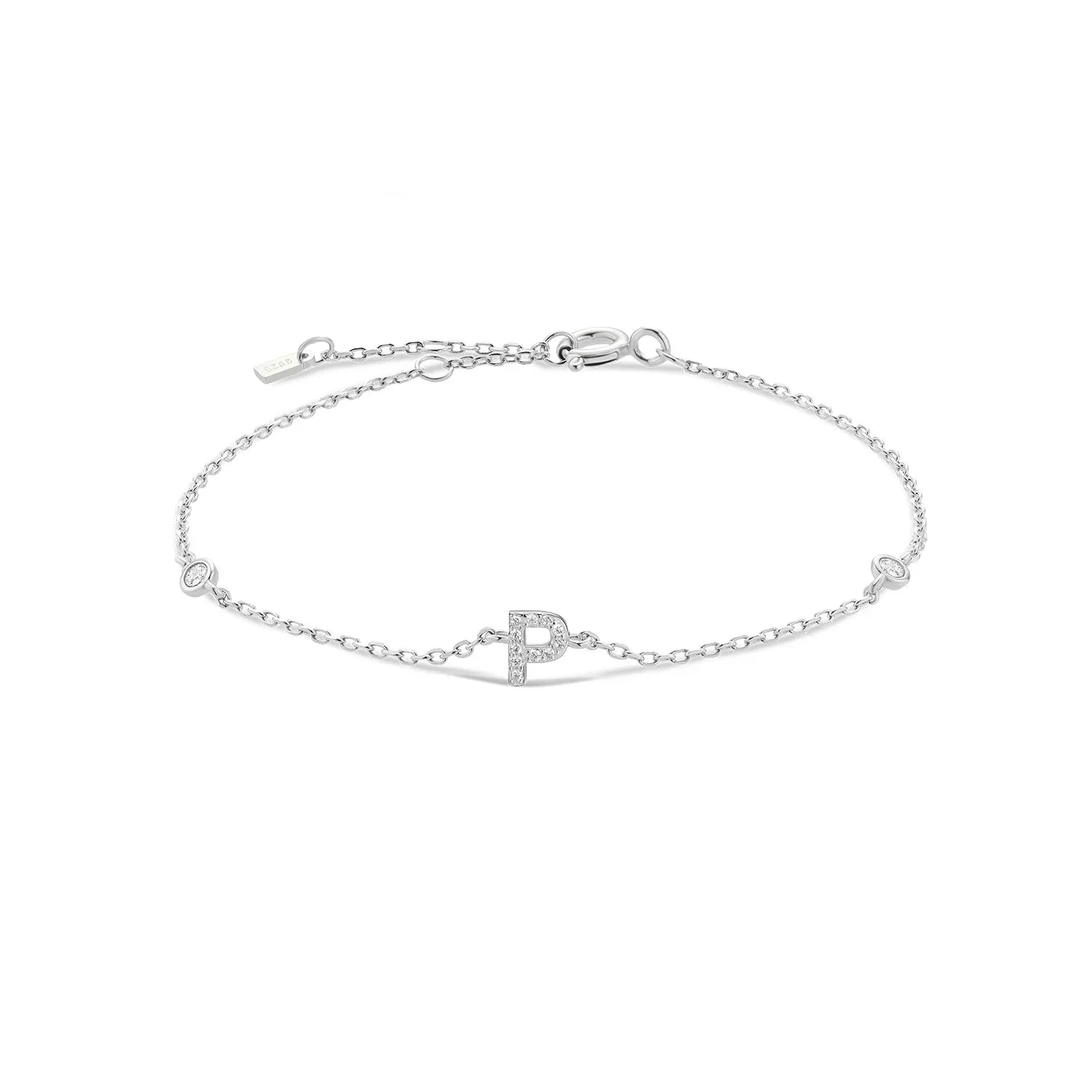 Bracelet avec initiale en strass argent p