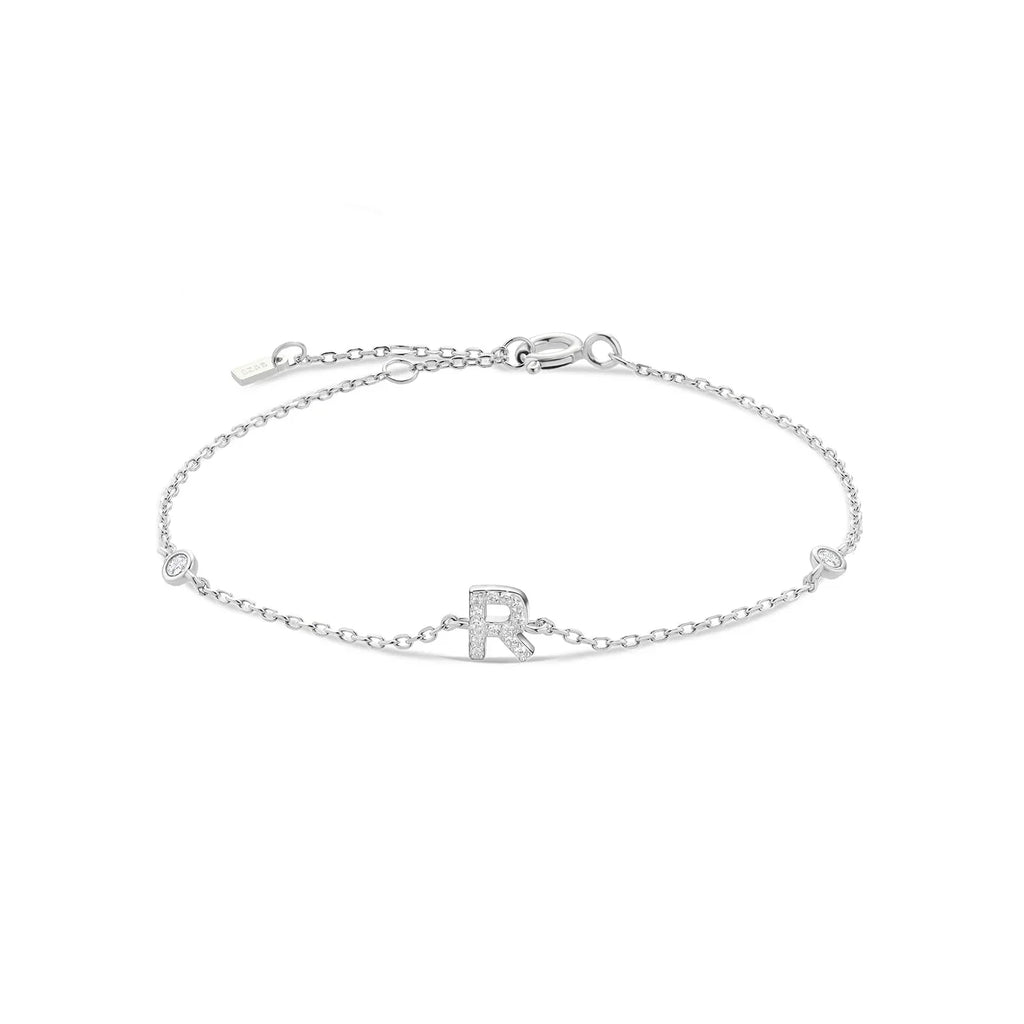 Bracelet avec initiale en strass argent r
