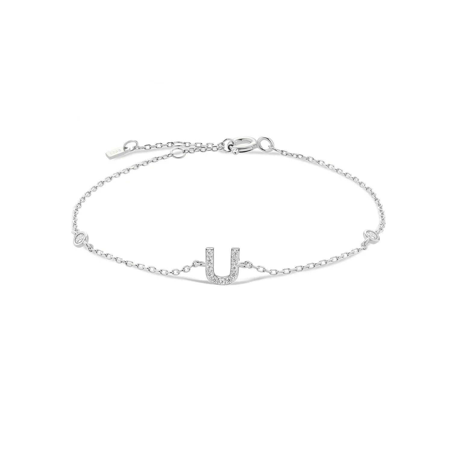Bracelet avec initiale en strass argent u
