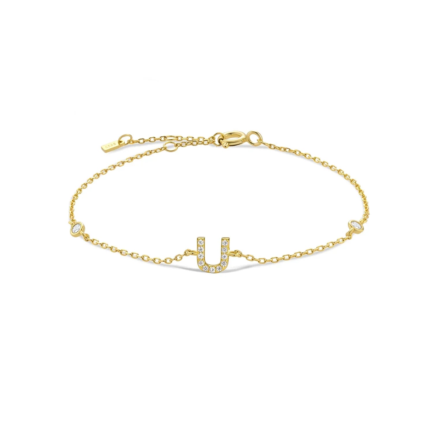 Bracelet avec initiale en strass or u