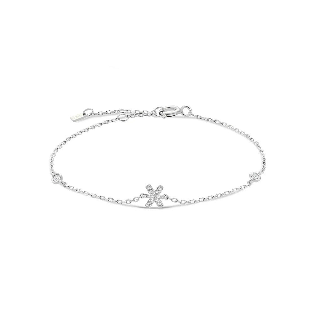 Bracelet avec initiale en strass argent x